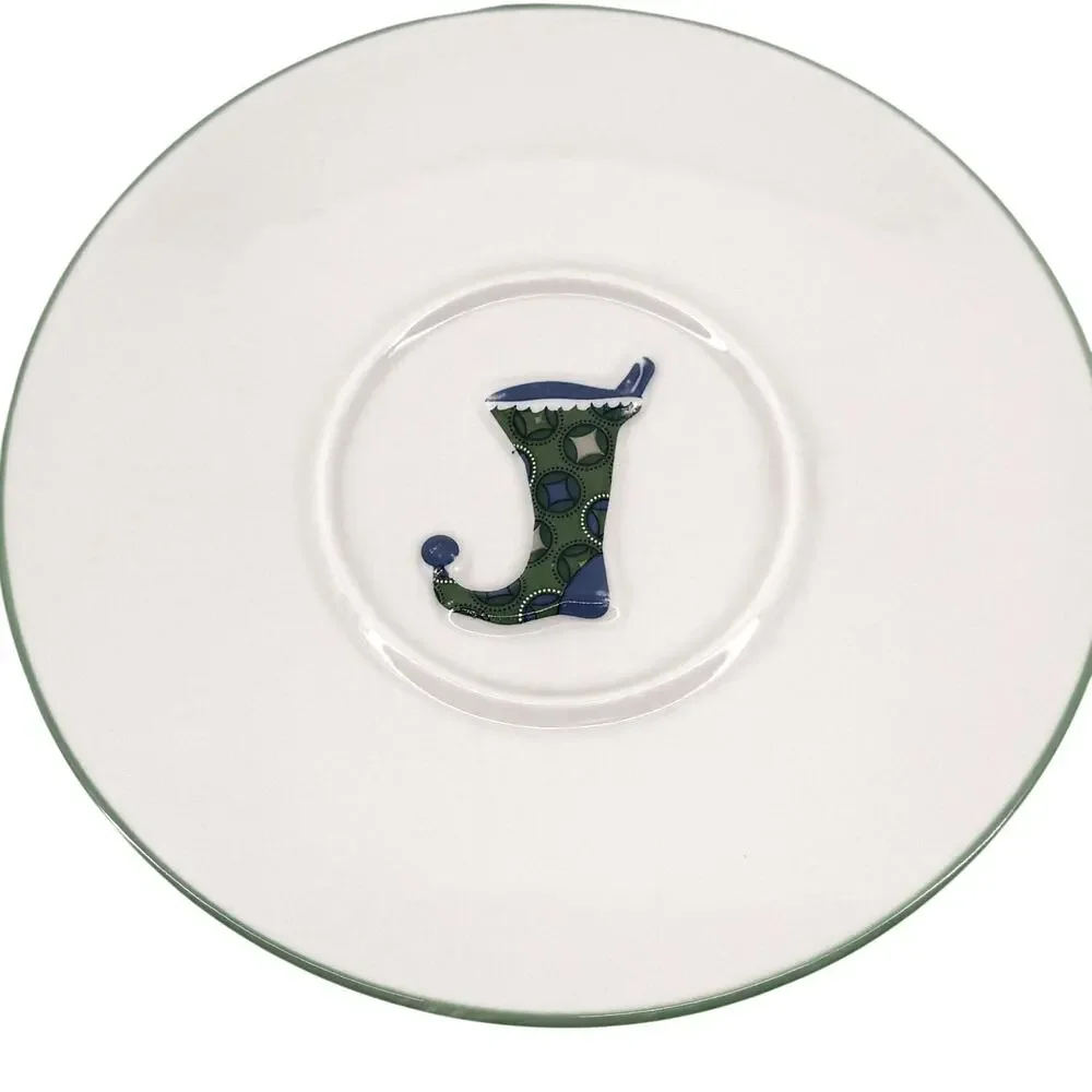 Starbucks Holiday 2006 Christmas Green Jester Stocking Saucer Plates Lot Of 4